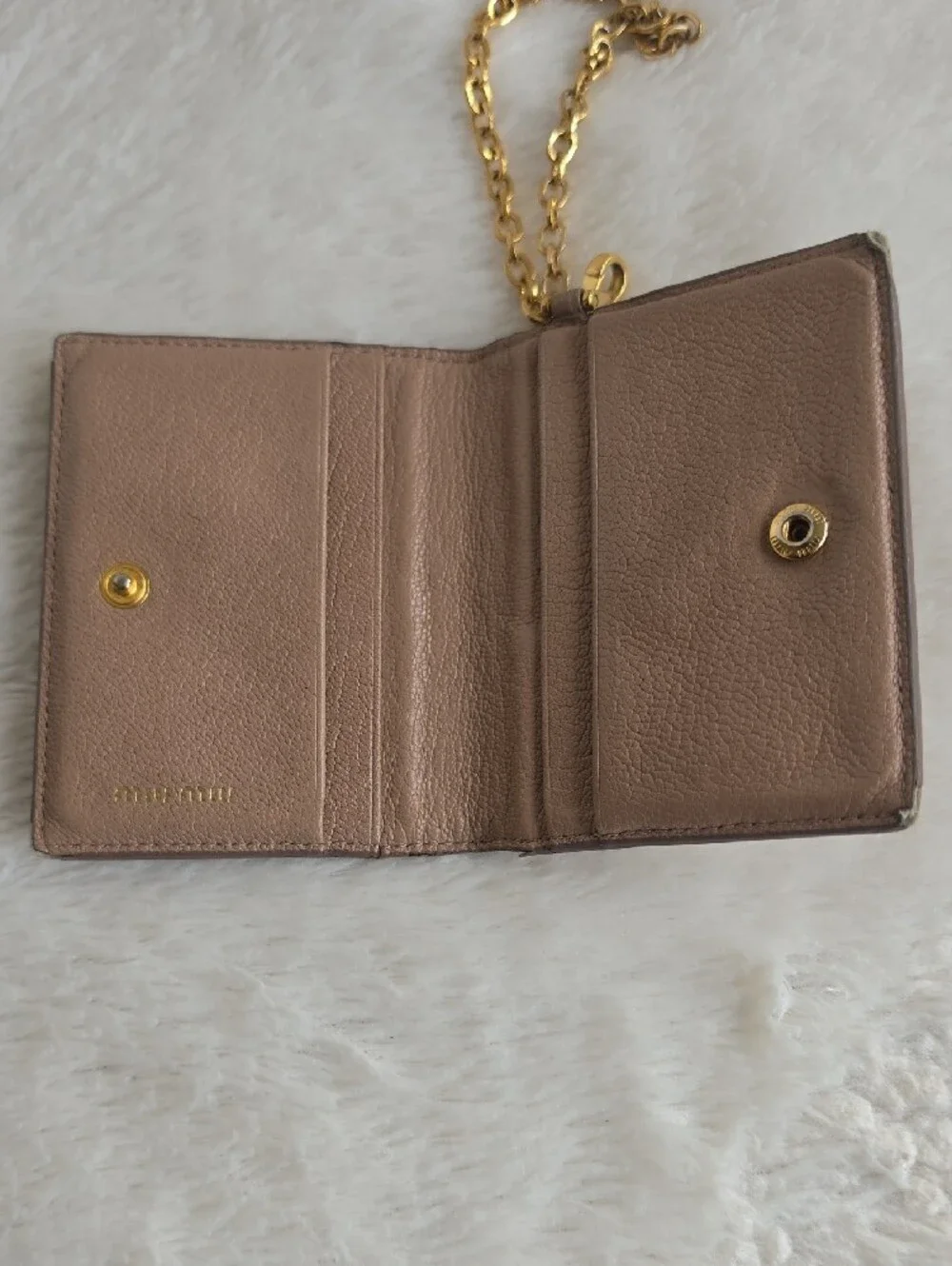 Miu Miu Tan Leather Card Holder Wallet w/ Chain Strap